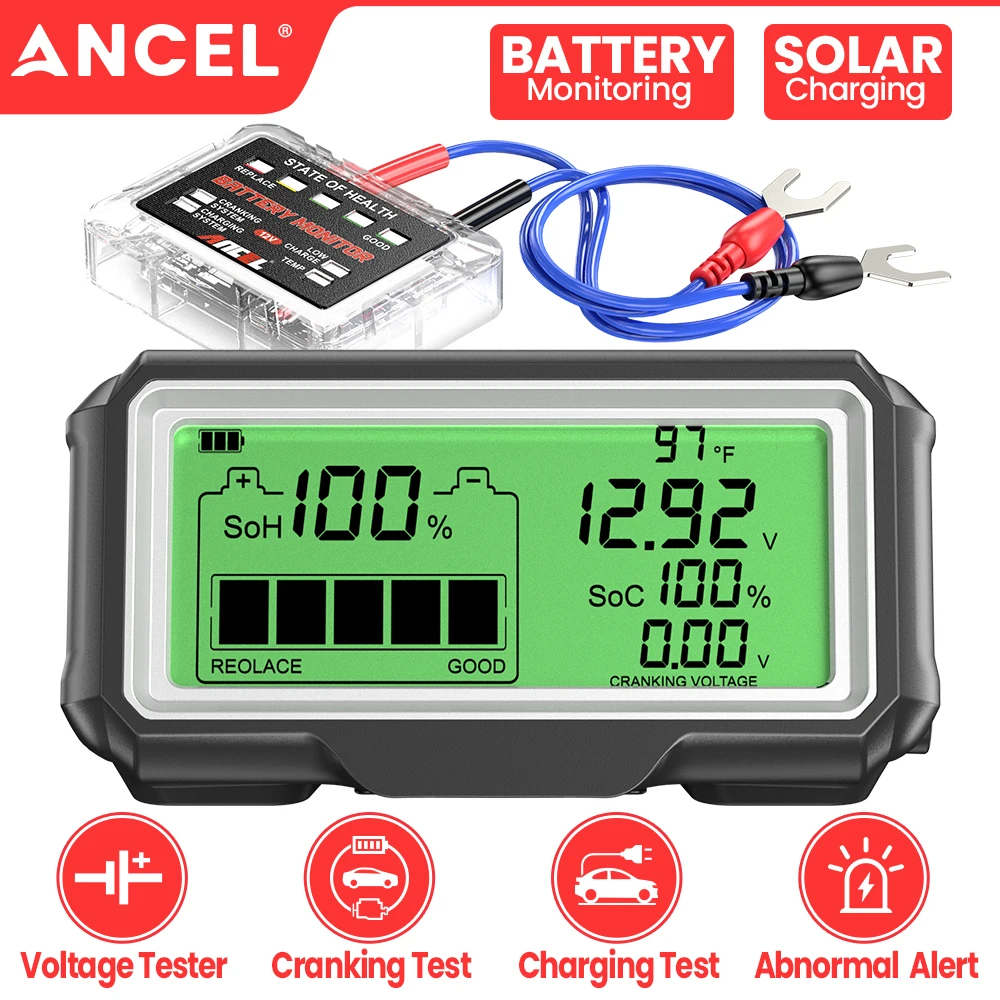 ANCEL BM200 PRO 12V LED Auto Batterie Tester Monitor Wasserdichte Head-Up Display SOH SOC Lade Batterie Kapazität analysator Werkzeuge Image