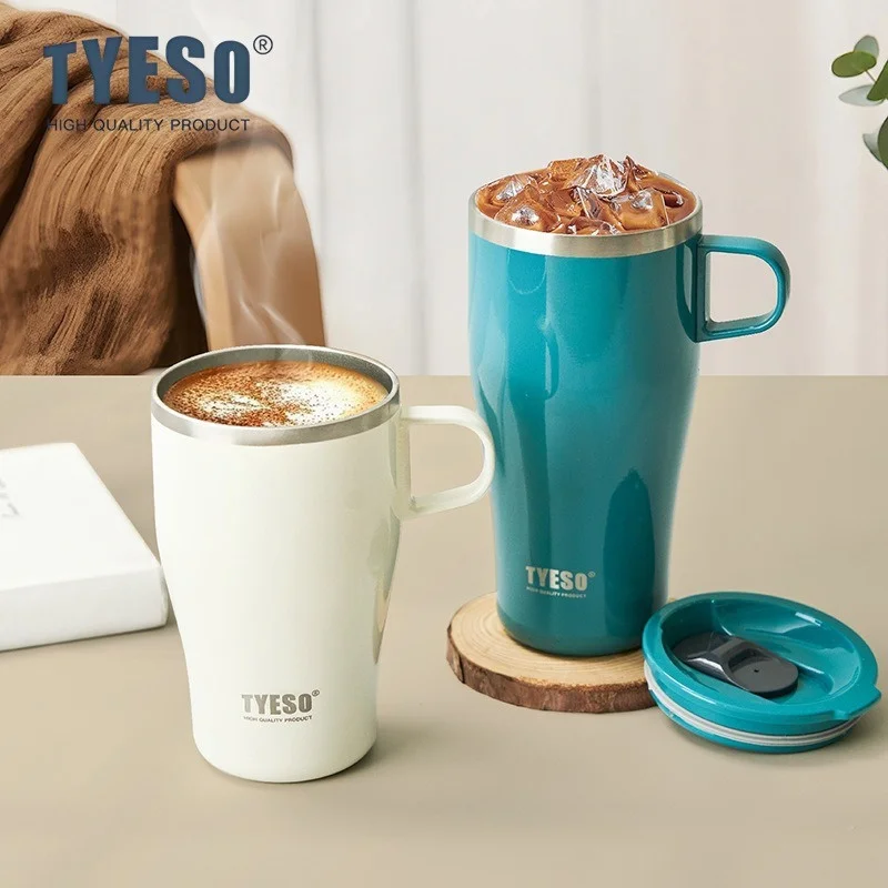 TYESO Isolierte Kaffeetasse aus Edelstahl, 400/500 ml, Becherflasche, Autotasse mit Griff, thermische Eiste, Reisebecher, Zuhause, Outdoor Image