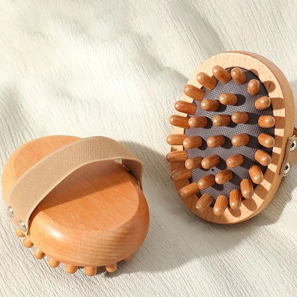 Massagebürste aus Naturholz – Handgehaltenes Körper- und Kopfhautmassagegerät mit Holzperlen, Stressabbau für SPA und den täglichen Gebrauch Image