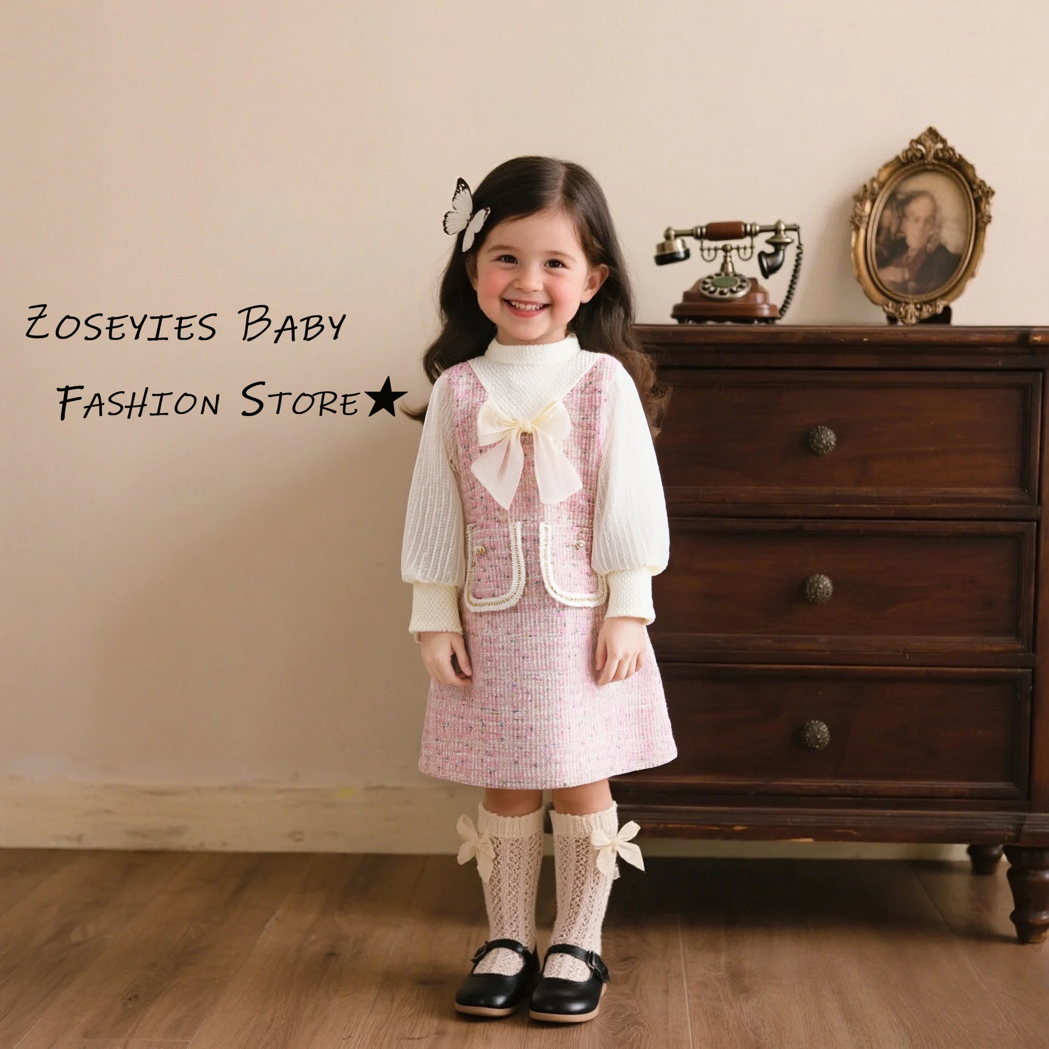 Mädchen Kleid Frühling Und Herbst Saison Bogen Nette Mesh Langarm Baby Mädchen Kleid Nette Mädchen Prinzessin Kleid Baby Mädchen Kleidung Image