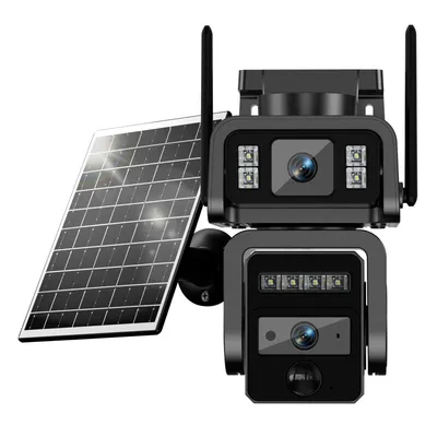 Dual Lens Solar Camera Security Outdoor Surveillance Camera WIFISolar Panel with Battery CCTV PZT IP camera security Protection