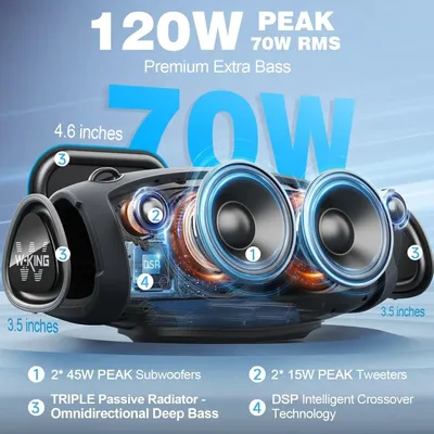 Portable Loud Speakers Bluetooth Wireless,120W Max IPX6 Waterproof Outdoor Big Large Bluetooth Speaker Party Boombox 2 Subwoofer