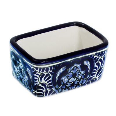 Puebla Kaleidoscope,'Blue and White Talavera Style Ceramic Sugar Packet Tray'