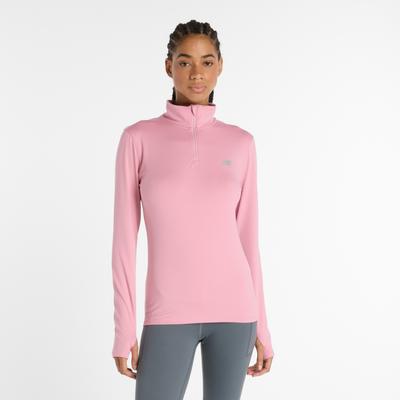 Laufshirt NEW BALANCE "Sport Essentials Space Dye Quarter Zip", Damen, Gr. XL, pink taffy (677), Obermaterial: 84% Polyester, 16% Elasthan, sportlich, Rundhals, Kurzarm, Shirts Image
