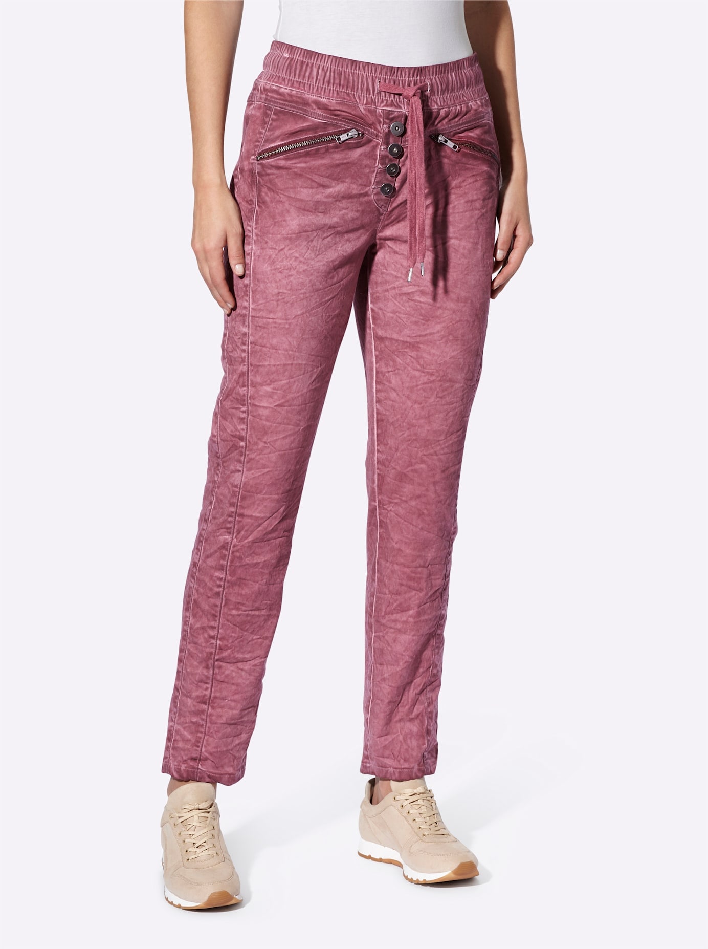 Webhose HEINE, Damen, Gr. 50, Normalgrößen, rot (bordeaux), 98% Baumwolle, 2% Elasthan, gemustert, unifarben, Hosen