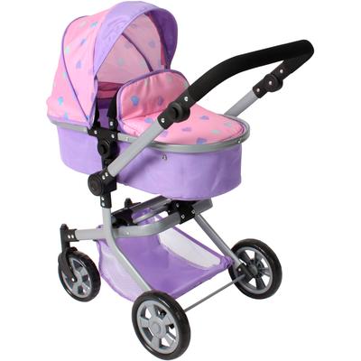 Kombi-Puppenwagen CHIC2000 "Mika", herzchen lila, Puppenwagen, KinderB:41cm H:82cm T:73cm, Metall, Kunststoff, Stoff, mit schwenkbaren Vorderrädern, B:41cm H:82cm T:73cm