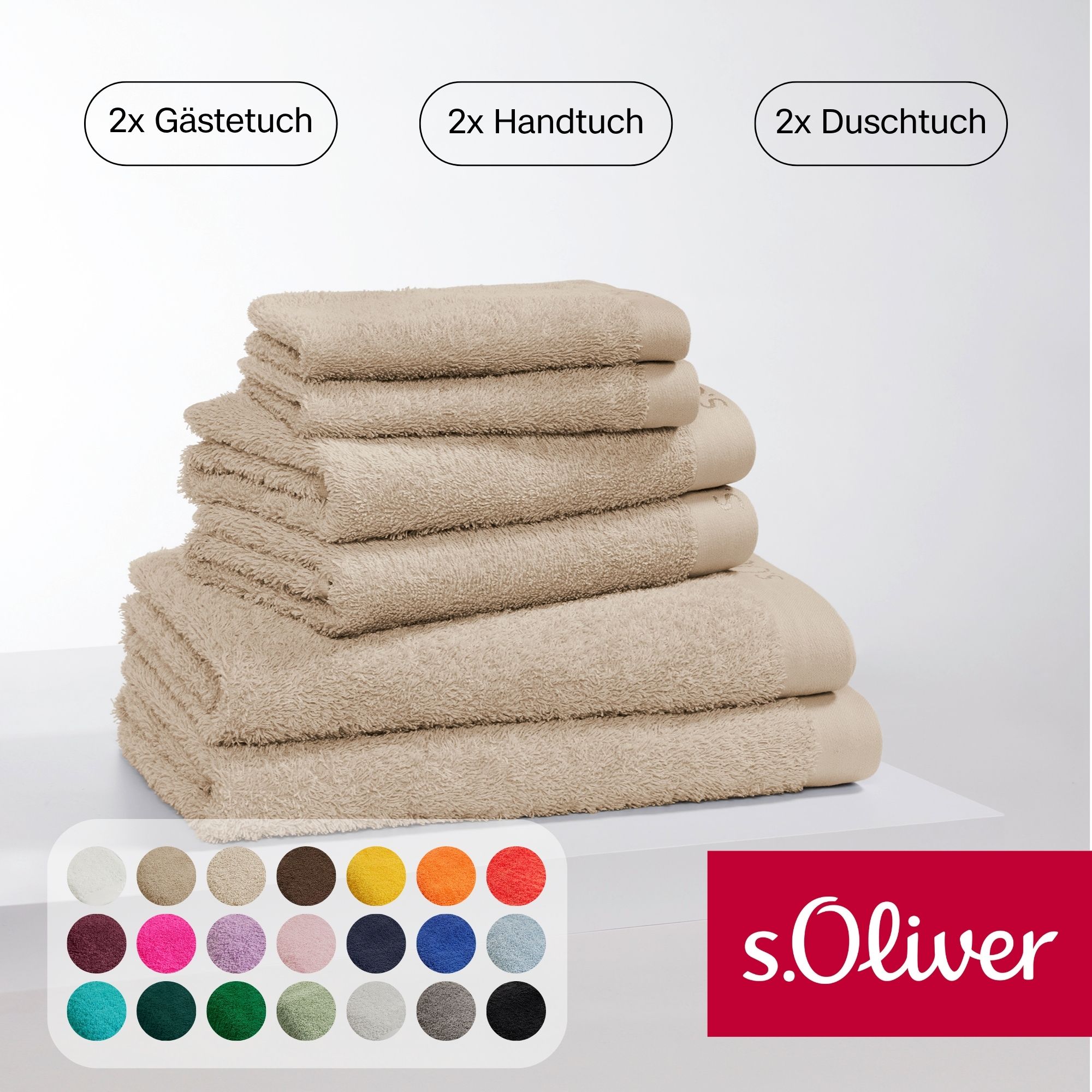 Handtuch Set S.OLIVER "s.Oliver, Premium Qualität, 600 gr/m²", beige, 6 Stk., Walkfrottier, Walkfrottier, Obermaterial: 100% Baumwolle, Handtuch-Sets, 2 Gästetücher 30x50, 2 Handtücher 50x100, 2 Duschtücher 70x140