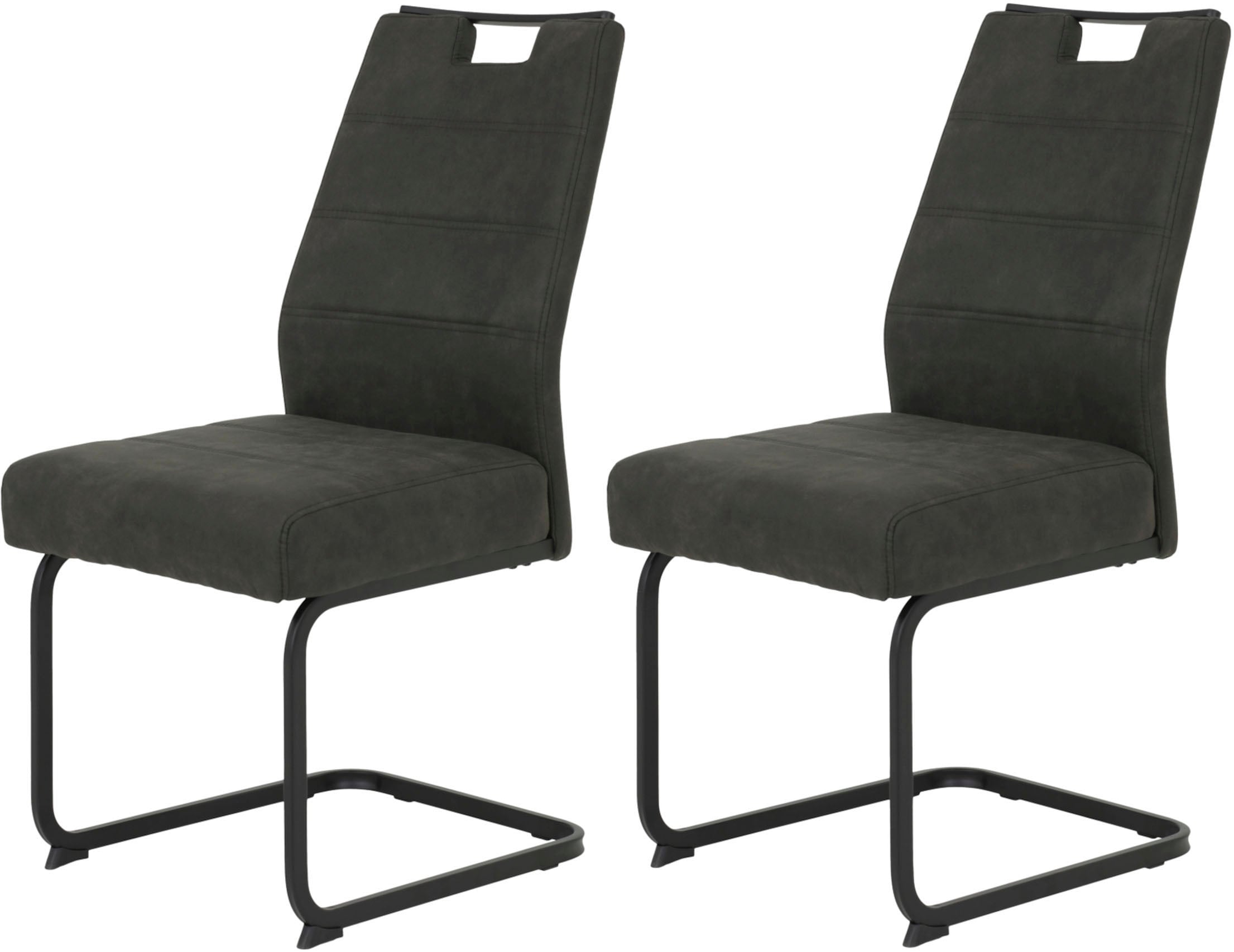 Freischwinger HELA "KERSTIN", grau (vintage anthrazit, schwarz, schwarz), B:49cm H:100cm T:61cm, Metall, Polyester, Stoff, Stühle, Freischwinger, XL Sitzbreite, Griff, Vintage Optik, 140kg belastbar Image