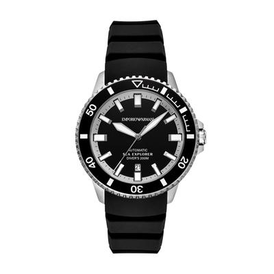 Automatikuhr EMPORIO ARMANI, schwarz, schwarz, Armbanduhren, Herren, Armbanduhr, Herrenuhr, Mechanische Uhr, Silikonarmband, analog, Tag Image