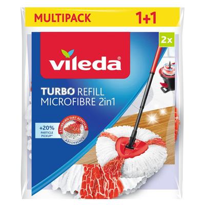 Wischbezug VILEDA "Vileda TURBO Refill Microfibre 2in1 Ersatzkopf Doppelpack", weiß (weiß, rot), B:27cm H:30mm T:7cm, gewirkt, Mikrofaser, Putztücher, Ersatzkopf mit Dreiecksform - für alle Oberflächen geeignet Image