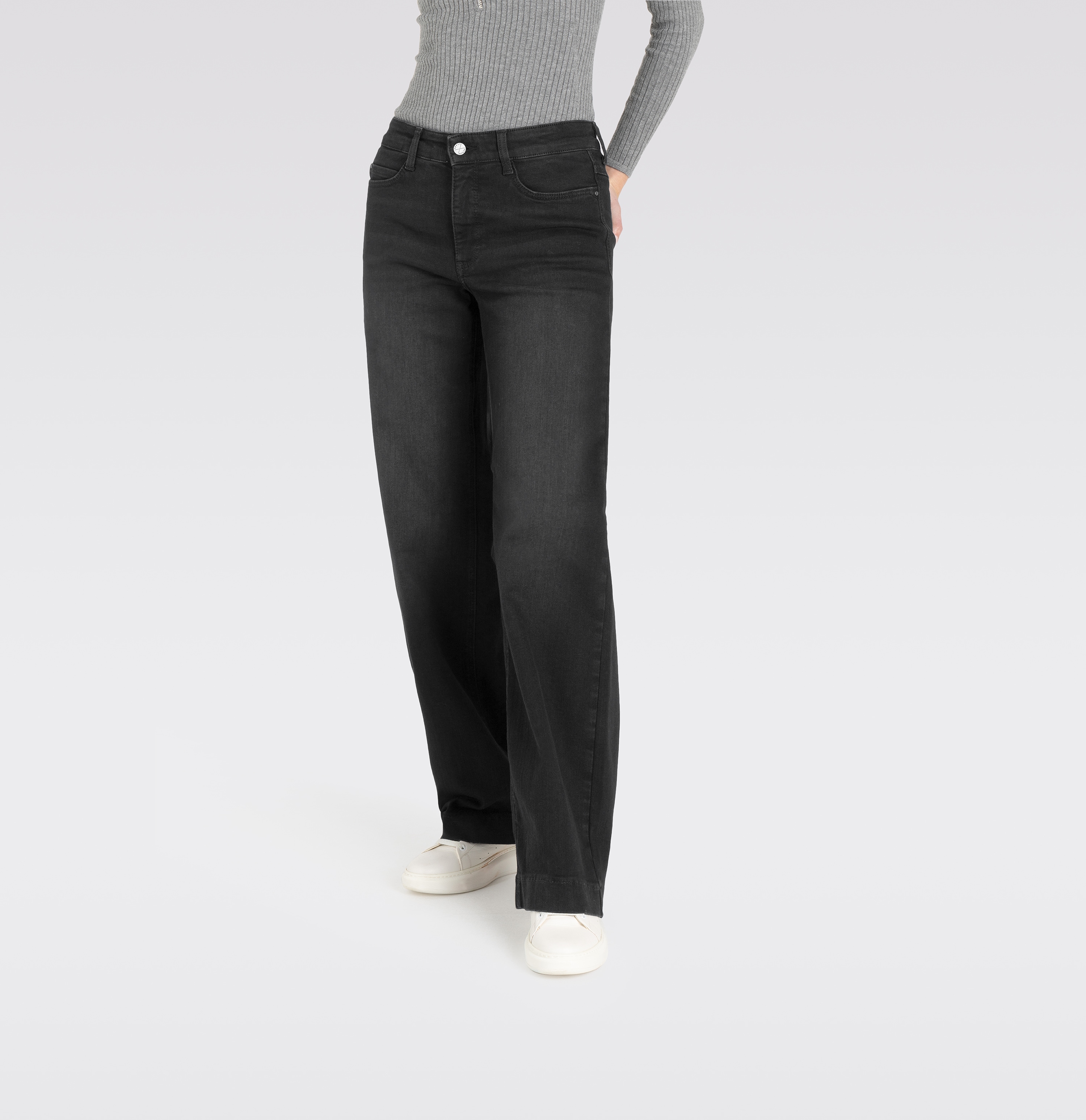 Weite Jeans MAC "Dream Wide authentic", Damen, Gr. 34, Länge 32, schwarz (commercial schwarz used was32), Denim/Jeans, Obermaterial: 90% Baumwolle, 7% Elastomultiester, 3% Elasthan, unifarben, straight fit lang, Jeans, mit formendem Shaping-Effekt