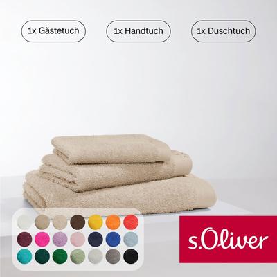 Handtuch Set S.OLIVER "s.Oliver, Premium Qualität, 600 gr/m²", beige, 3 St., 1 Gästetuch 30x50cm-1 Handtuch 50x100cm-1 Duschtuch 70x140cm, Walkfrottier, Walkfrottier, Obermaterial: 100% Baumwolle, Handtücher (Packung), 1 Gästetuch 30x50 cm, 1... Image