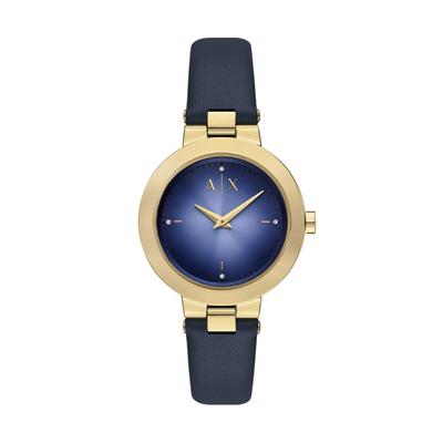 Quarzuhr ARMANI EXCHANGE, dunkelblau, goldfarben, Armbanduhren, Damen, Armbanduhr, Damenuhr, Edelstahlarmband, analog, Glassteine Image