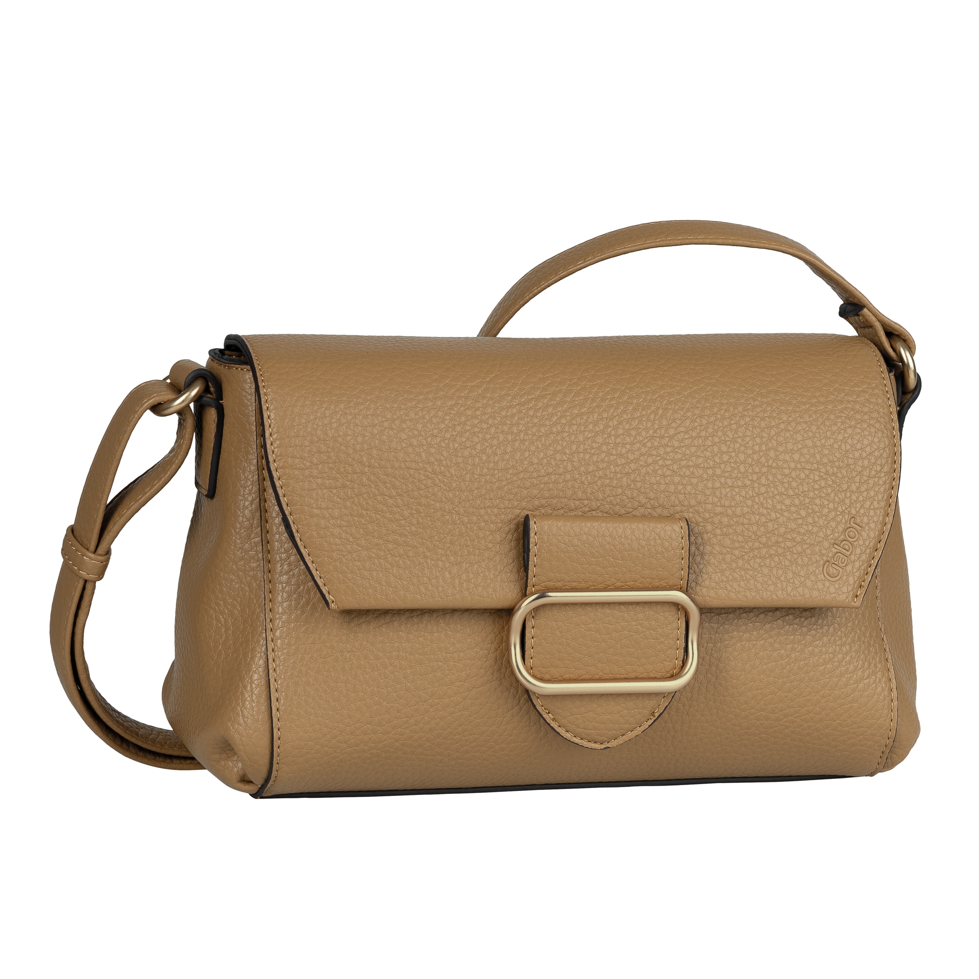 Umhängetasche GABOR "Melora", Damen, Gr. B/H/T: 26,5cm x 16,5cm x 10,5cm, braun, Polyurethan, clean, gepflegt, unifarben, Taschen Umhängetasche, leicht genarbtes Lederimitat mit feinem Logo und goldenem Metallring