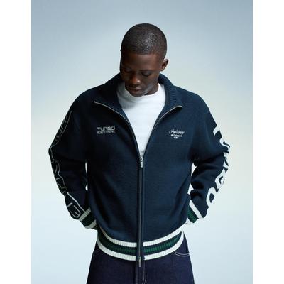 Bershka Embroidered Zip-Up Jacket Men S Blue