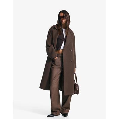 Bershka Long Drop-Shoulder Coat Women Xxs Brown
