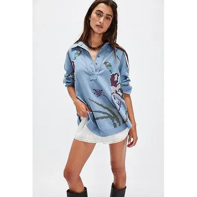 We The Free Denim Majestic Mallard Shirt at Free People in Mountain Spring Combo, Size: XS