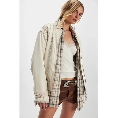 We The Free Jax Washed Bomber Jacket at Free People in Almond Flour, Size: Large