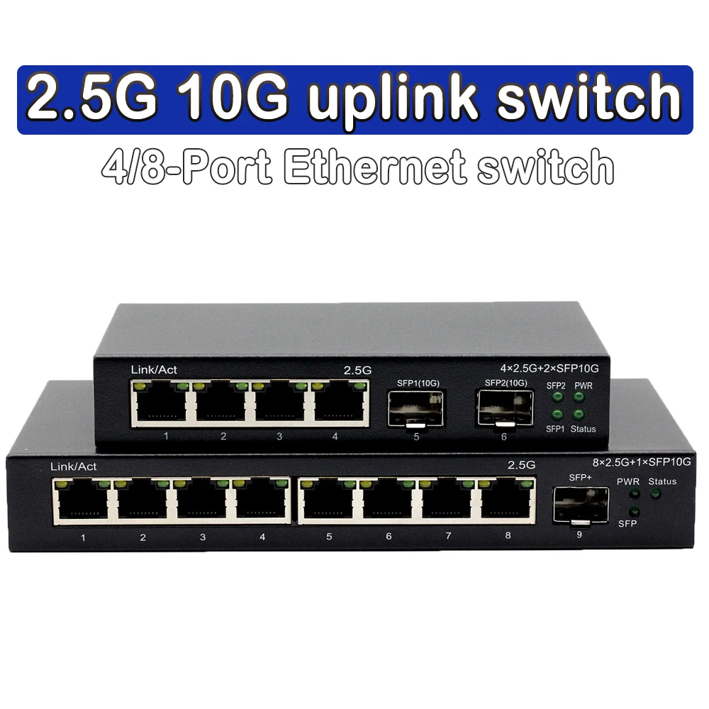 2,5 10g Gigabit-Link-Switch Fast Ethernet lüfterloser 4-Port/8-Port-Switch Hochgeschwindigkeitsübertragung für Desktop-Computer usw. Image