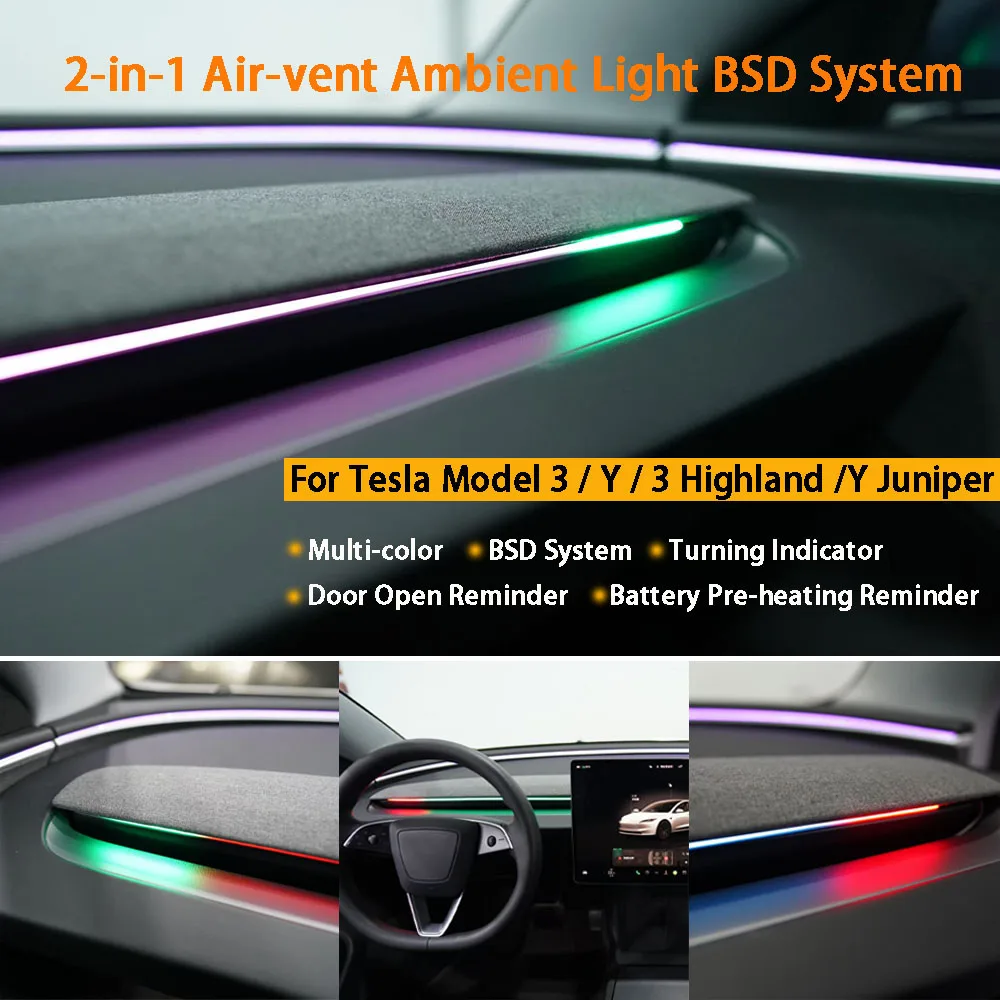 Sistema di Illuminazione Ambientale Intelligente per Bocchette d'Aria e Monitoraggio Angolo Cieco (BSD) per Tesla Nuovo Modello Y YL Juniper Model 3 Highland Model 3 Y 2021+