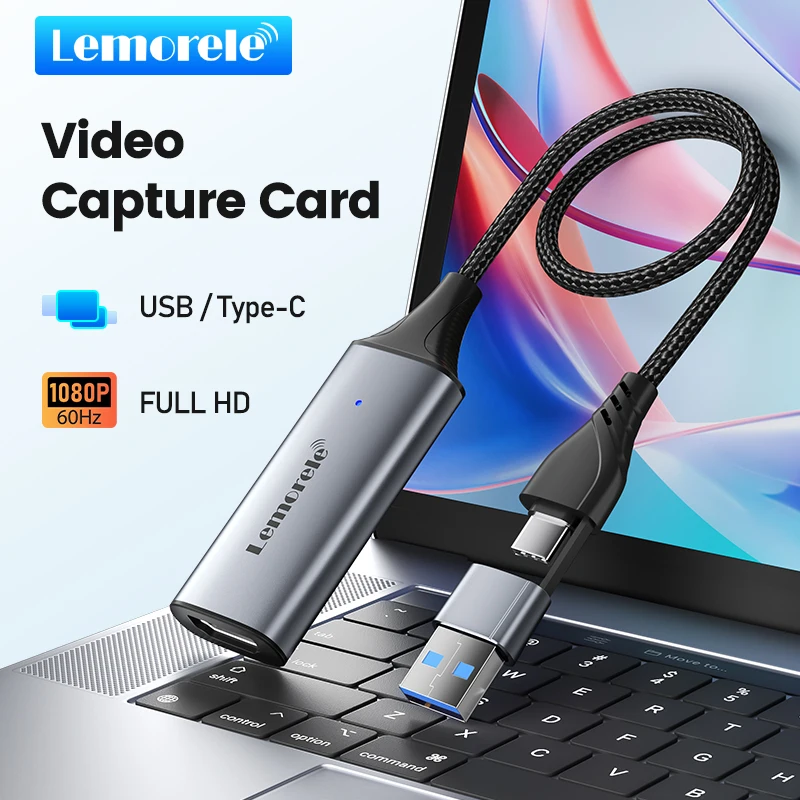Lemorele Video Capture Card HDMI zu USB A/Typ-C 1080P Video Grabber für Computer Kamera Spiel Live Stream Meeting Aufnahme Image