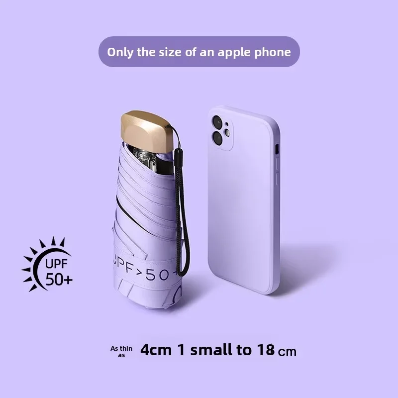 Mini-Kompakt-Taschenschirm für Damen, leicht, 5, faltbar, Sonnenschutz, Sonne und Regen, kleine Kartentasche, Regenschirme, Paraguas Image