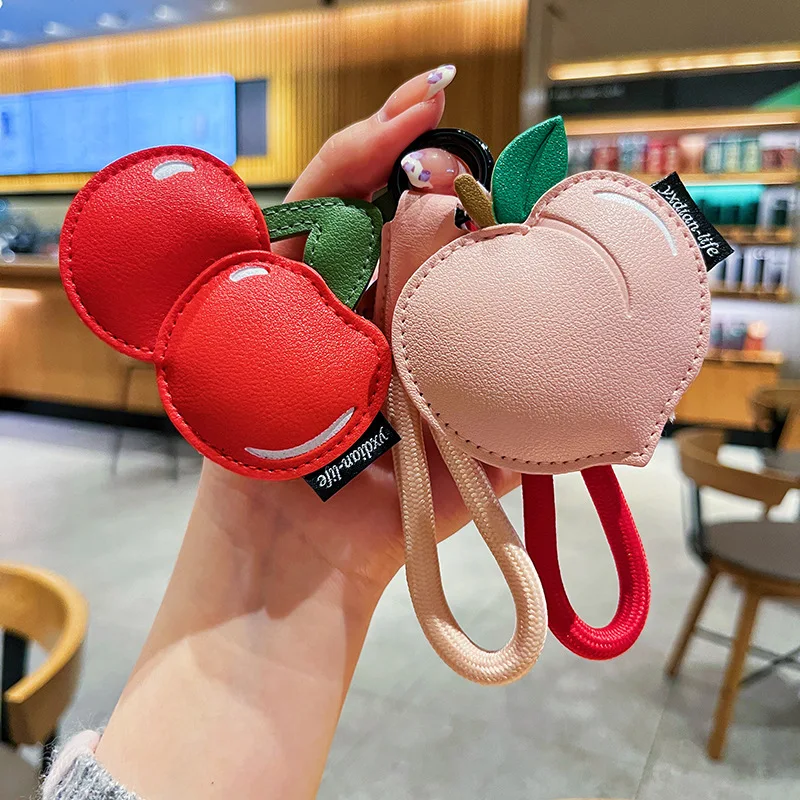 Süße Frucht Kirsche Schlüsselanhänger Cartoon Zitrone PU Leder Tasche Anhänger Geburtstagsgeschenke Pfirsich Auto Schlüsselanhänger Mädchen/Junge Image