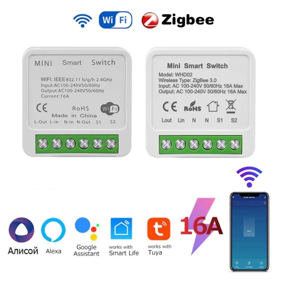 Tuya ZigBee Breaker WiFi Smart Switch 2Way Breaker Relais Modul 220V 110V 16A Smart Leben APP Voice control Für Alexa Google Hause Image