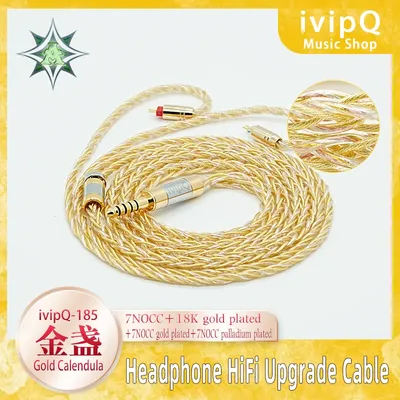 ivipQ-185 Gold Calendula Hifi In-Ear-HIFI-Kopfhörer-Upgrade-Kabel MMCX/0,78 2Pin für Wyvern MAY DaVinci Delci Explorer 4U Conch Image