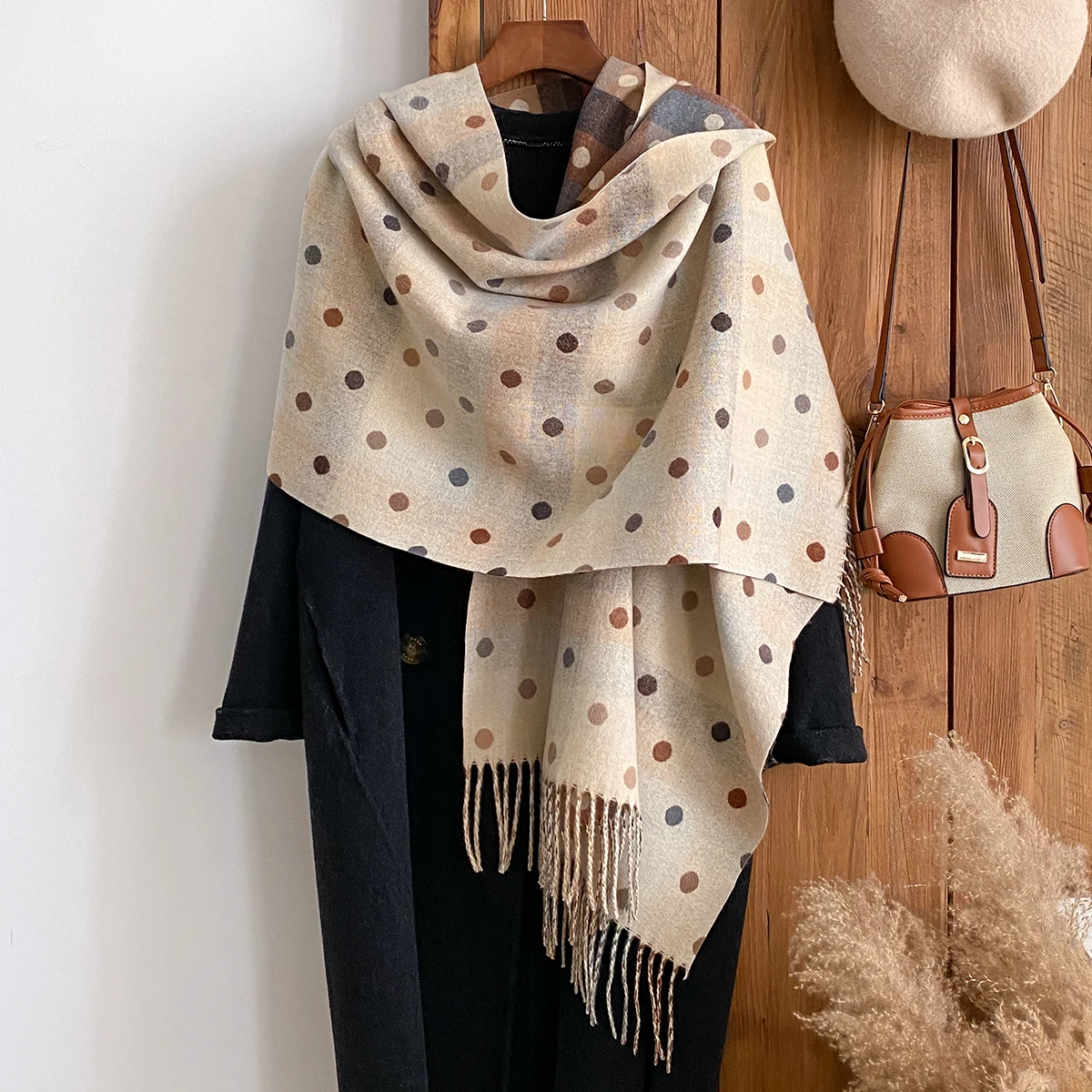 Eleganz-Schal im nationalen Stil, bedruckt, weich, warm, lange Quaste, Pashmina-Schal, Herbst und Winter, kältebeständig, winddicht, für den Außenbereich Image