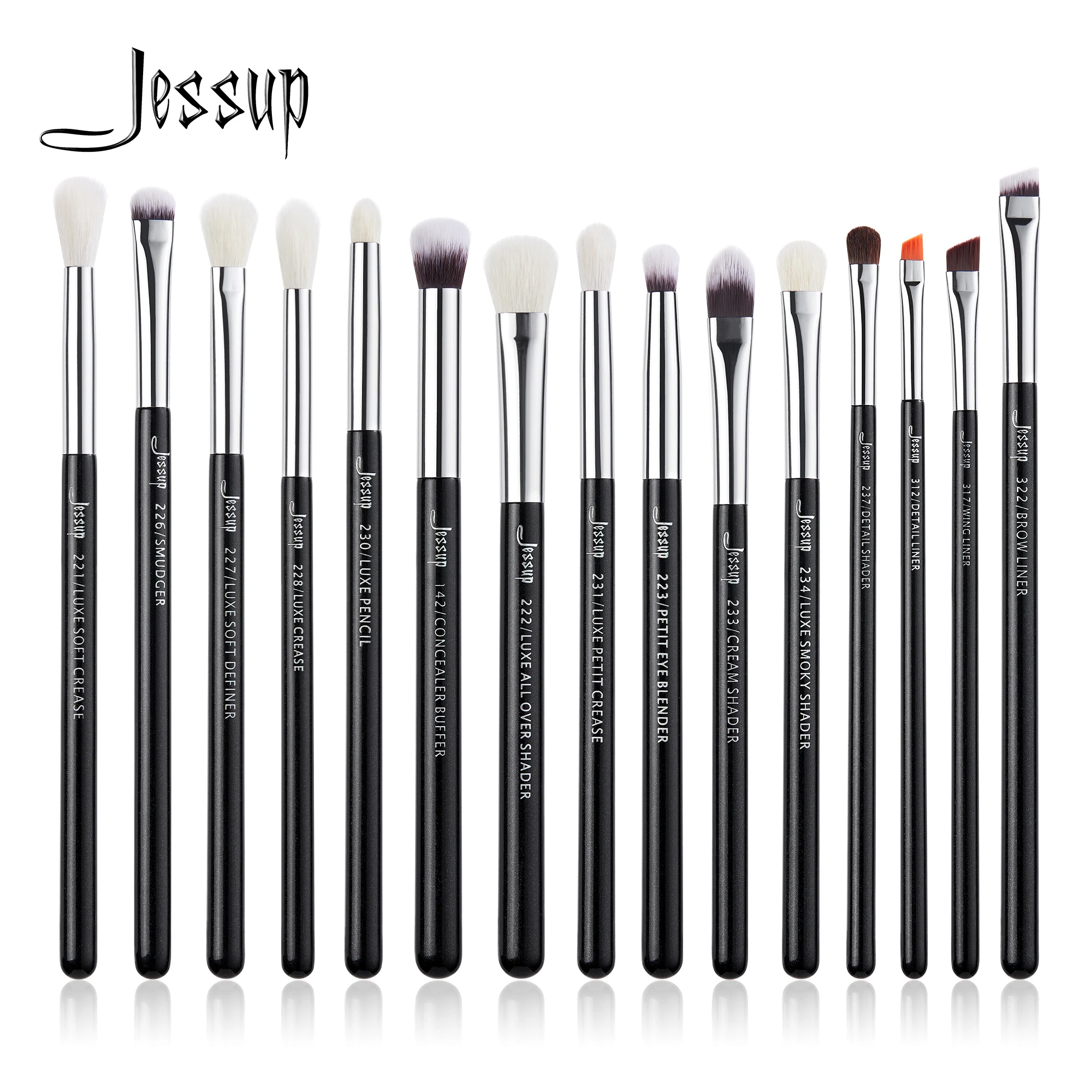 Jessup Auge Make-Up Pinsel Set 15 stücke Präzise Lidschatten Pinsel Augenbraue EyeLiner Blending Concealer Natürliche Synthetische Schwarz T177 Image