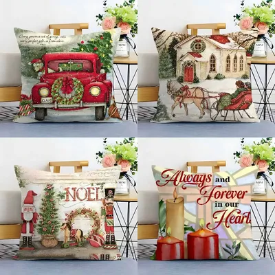 Weihnachten Rote Kerze Kissen Fall Sofa Wohnzimmer Schlafzimmer Doppelseitiger Druck Quadratisches Kissen Nickerchen Zeit Kissen Fall Image