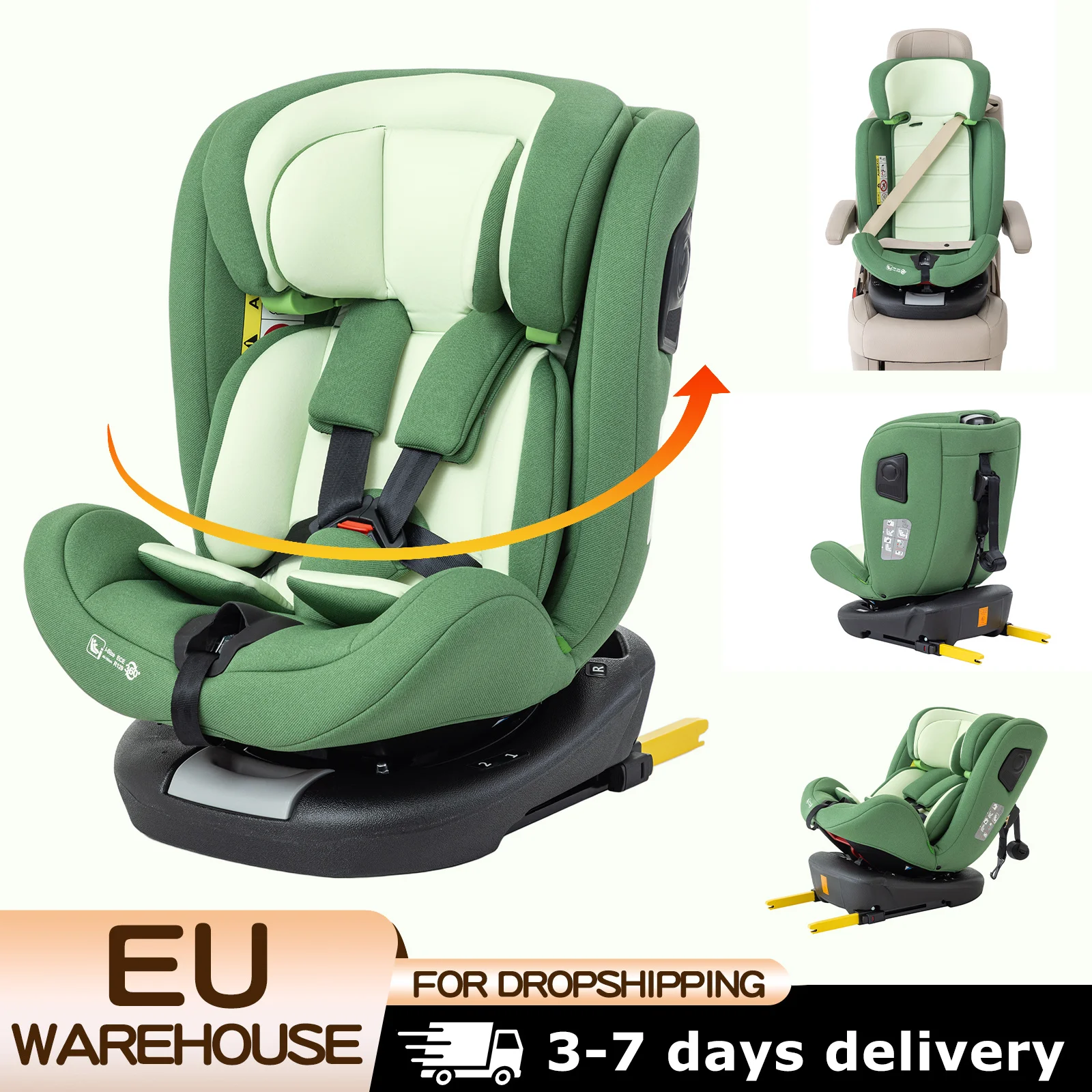 360-Kind-Babyautositz mit ISOFIX 40–150 cm (Gruppe 0–12 Jahre, 0–36 kg), Größe i, ADAC, neugeborenes Baby, einfacher tragbarer Sitz abnehmbar Image
