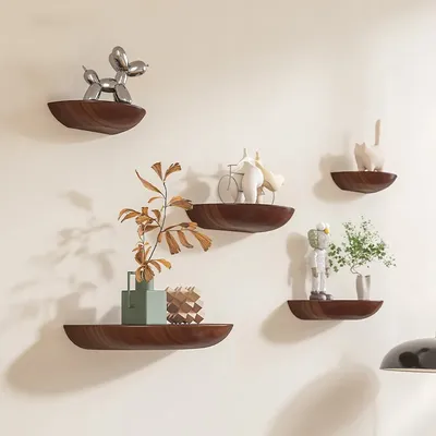 Solid Wooden Semicircle Wall Shelves Background Entryway Decorative Floating Organization Storage Holders Bedroom Kitchen Racks