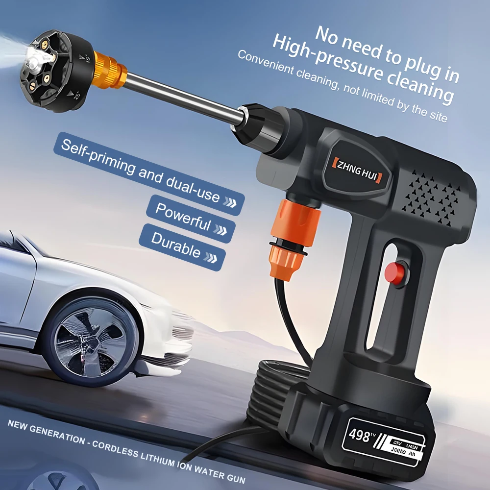 Drahtlose Hochdruck-Wasserpistole, Autowaschmaschine, Autowaschmaschine, multifunktionale tragbare Blumenbewässerungspistolen für den Haushalt Image
