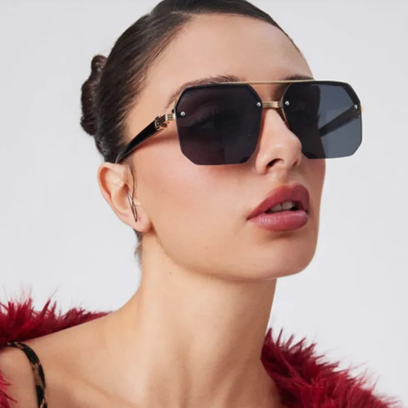 2 stücke Metall Halb Rahmen Metall Sonnenbrille Schutz Männer Reis Nägel GlassesCasual Trend Persönlichkeit Gradienten Objektiv Brillen UV400 Image