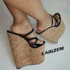 LAIGZEM Frauen Sandalen Plattform Keile Flip Flop Offene spitze 22 CM High Heels Pumps Damen Handgemachte Schuhe Frau Große Größe 39 41 44 48