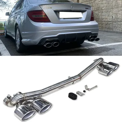 Stainless Steel Exhaust Tailpipe For Mercedes-Benz W204 C180 C200 C260 Upgrade C63 Quad Tailpipe Muffler Exhaust System Nozzle