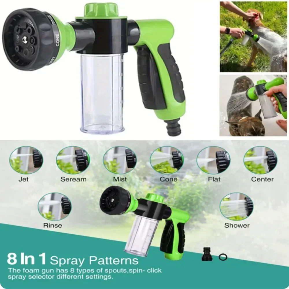 8-Funktions-Schaumwassersprüher für Hunde, nicht aufgeladen, Haustier-Badedusche mit Glas, synthetischem Gummimaterial, Gartenbewässerung und C Image