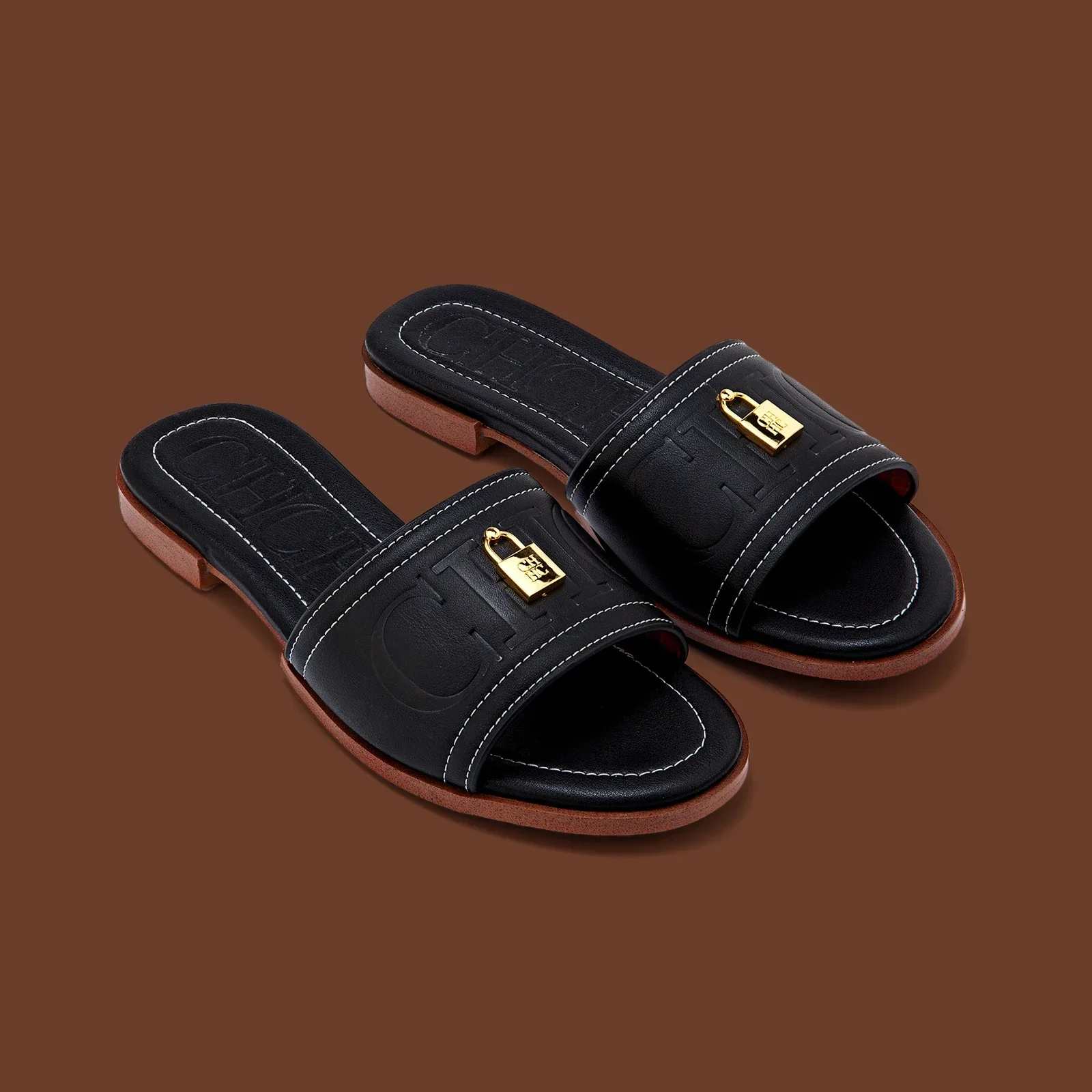 2025 Black Elegant Flat Sandals Genuine Leather Dressy Office Chic Luxury Comfort Non Slip Women Shoes Gift Box Packaging