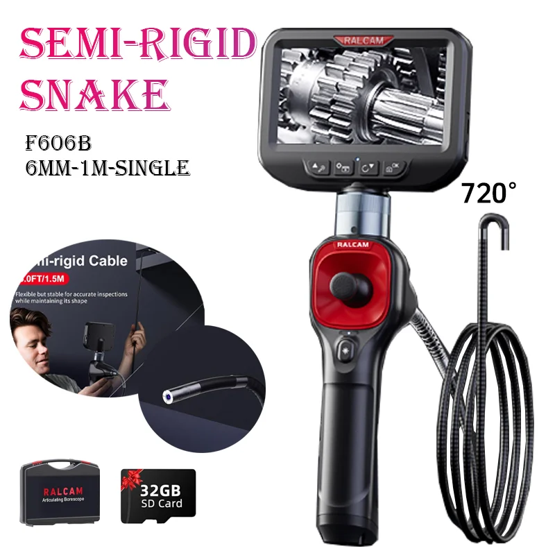 RALCAM Gelenk 360/720 ° Endoskop 6,2-mm-Inspektionskameras mit 6 LEDs, IP67 wasserdicht 1 m/1,5 m Dual Single Image