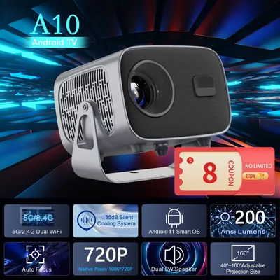 A10 Smart Portable Projector Android 11.0 WIFI6 BT5.0 Native 720P Support 1080P 4K Video Home Cinema Outdoor Movie Projector