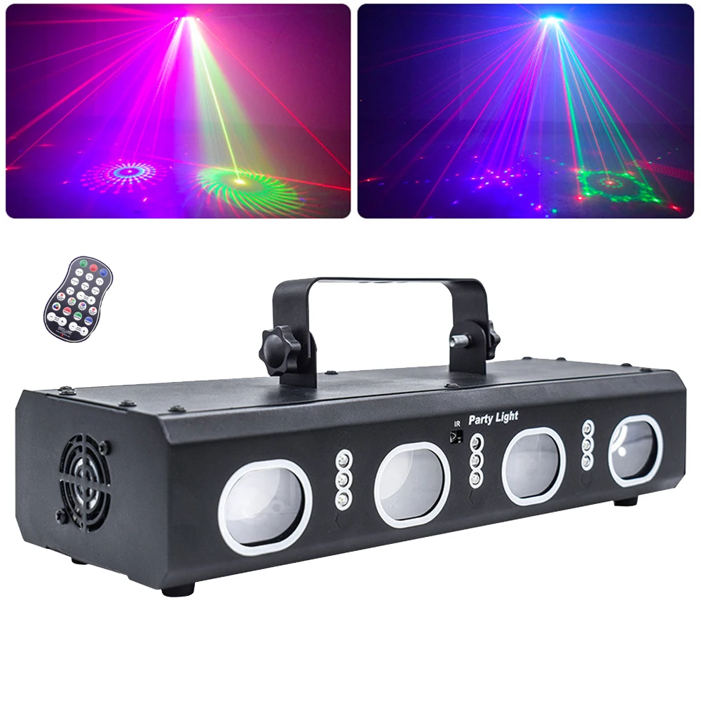 4 Lens RGB Lazer Projector Light Remote Control Dj Party Lighting 15W LED Disco Light Lazer Pattern Stage Light for Bar Club KTV