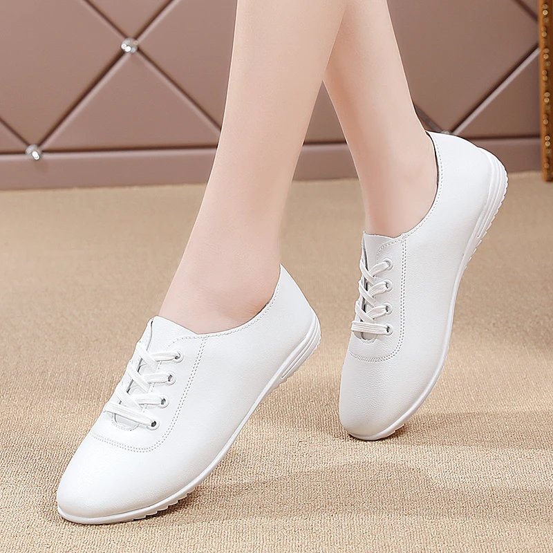 Flache Damenschuhe, bequeme Wanderschuhe, modische und einfache weiße Schuhe, lässige Damenschuhe