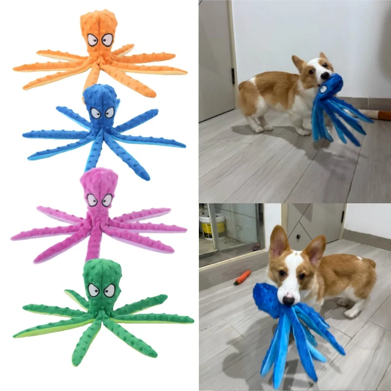 Haustier-Krake-Plüschtier, unzerstörbares, bissfestes Hundespielzeug mit Quietscher, interaktives Kauspielzeug für Welpen und Hunde Image