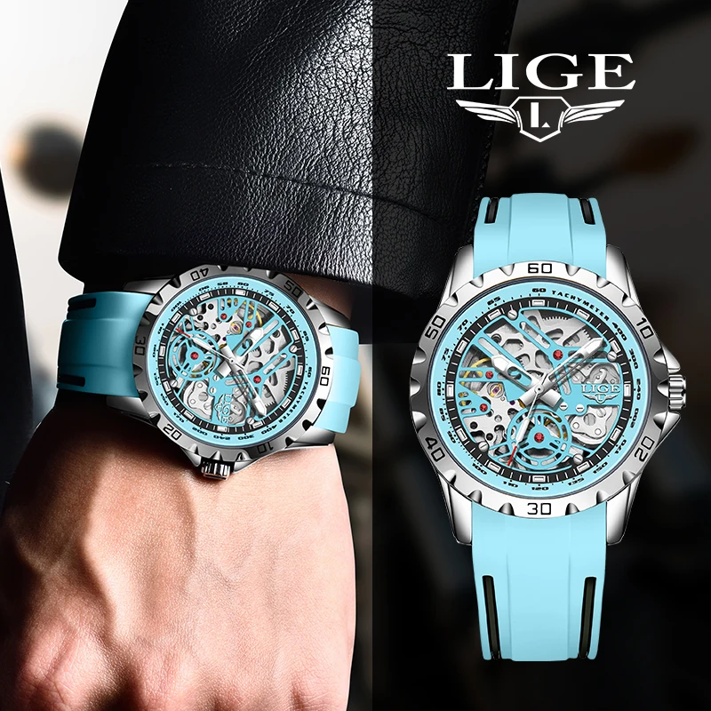 LIGE Luxusmode Herrenuhr Silikonarmband mechanische Herrenuhr wasserdicht leuchtende Herrenarmbanduhr Uhr Montres Hommes Image