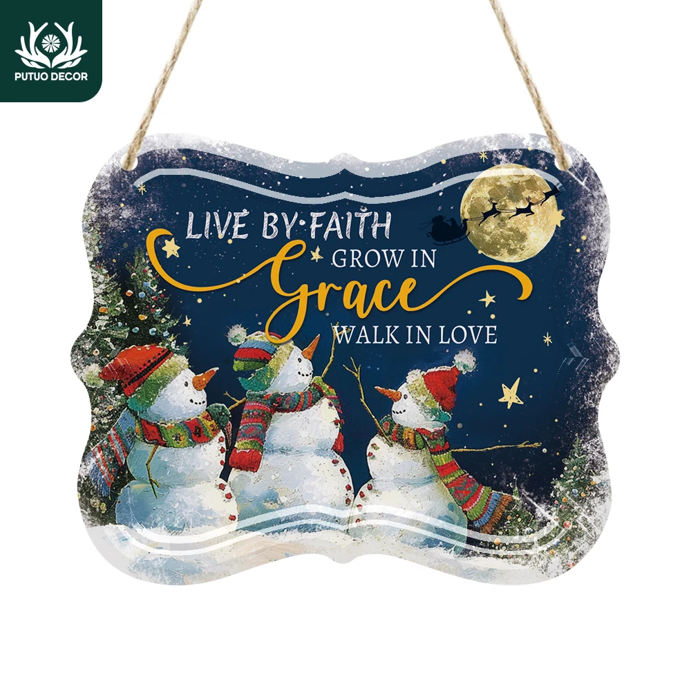 Putuo Decor 1 Stück Vintage-Metallblechschild, Live by Faith Grow in Grace Walk in Love, Wandkunst-Dekor für Weihnachtsfeier, Weihnachtsgeschenk