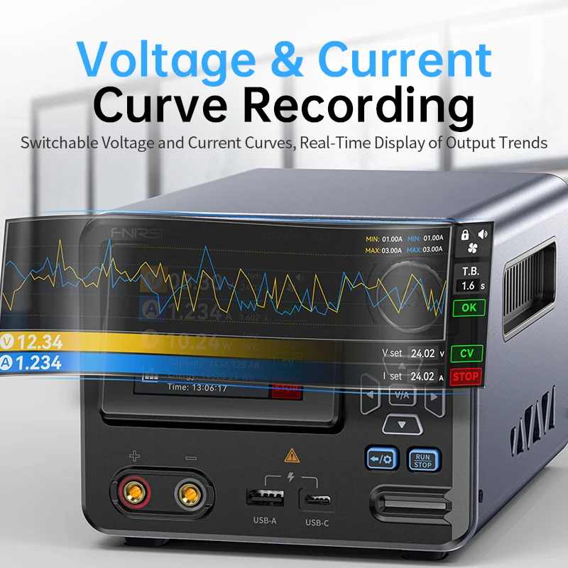 FNIRSI IPS3608 Intelligentes Laborgerät mit Kurvenanzeige, 36 V, 8 A, 285 W, USB-PD/QC-Schnellladeausgang, 8 Schutzfunktionen, Flip-Screen Image