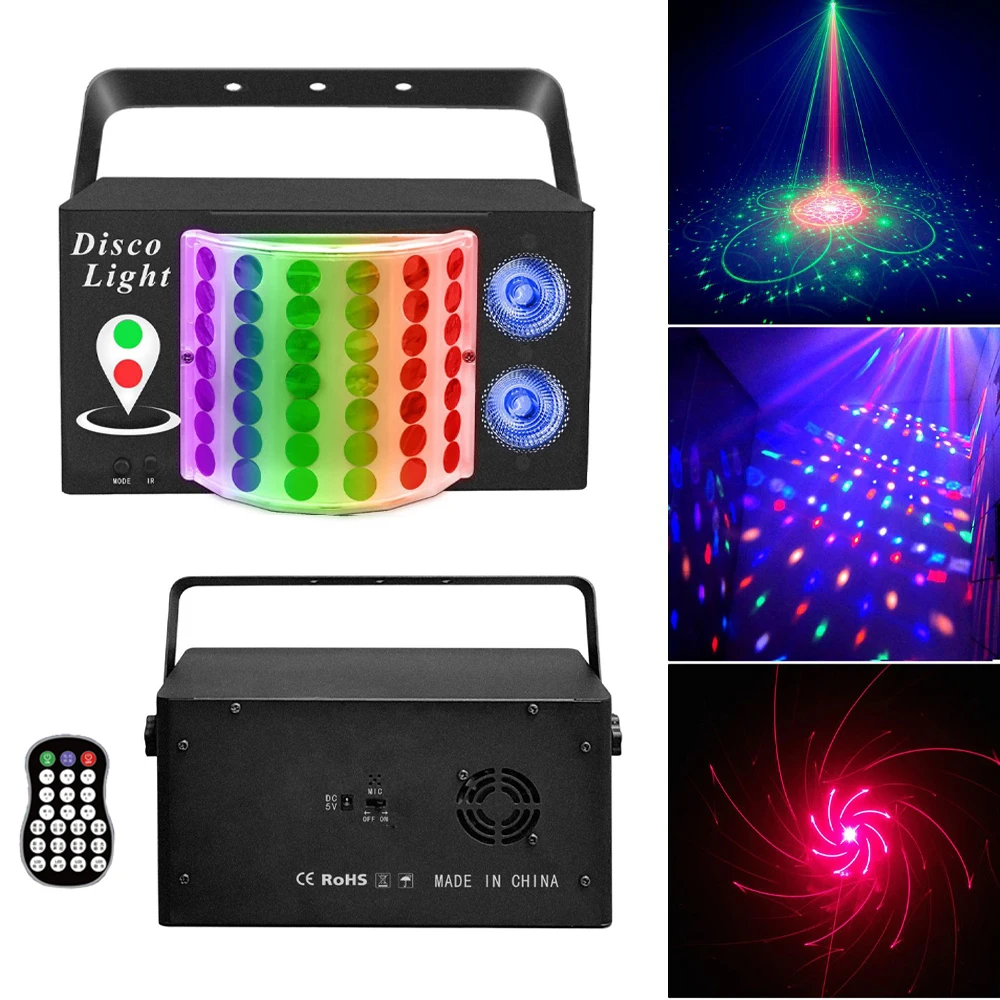 3IN1 Disco Party Light LED DJ Rave Strobe Lights Remote Control Stage Light Projecter Club Dance Lights For Christmas Music Show