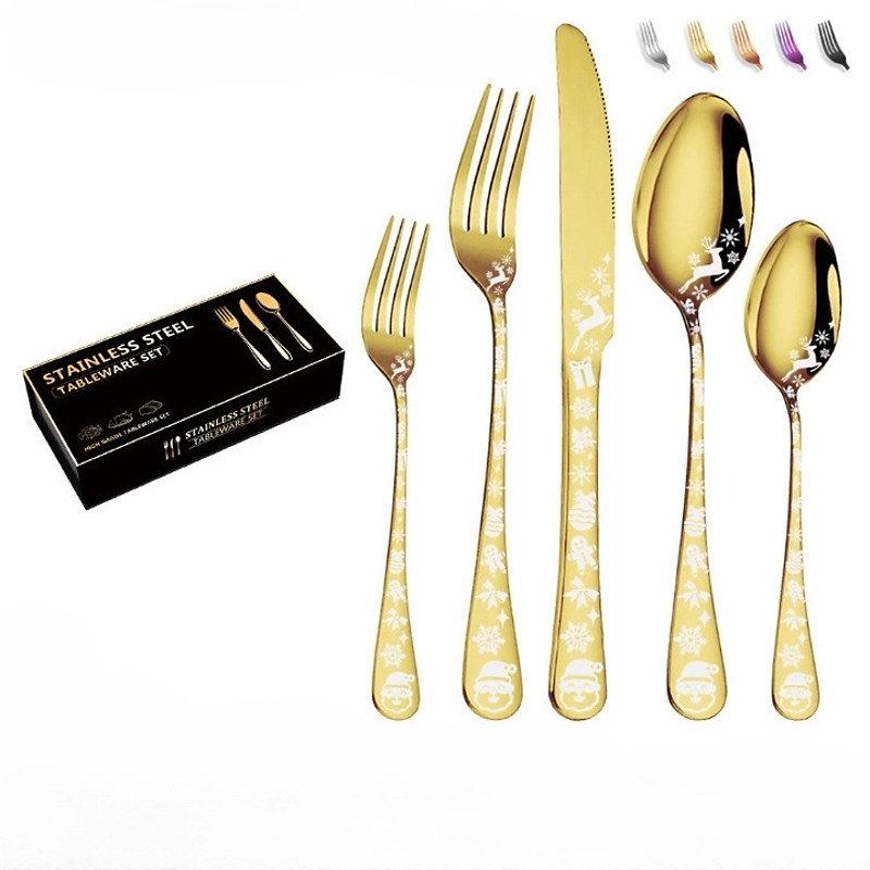 20/40 Piece Christmas Tableware Set for 8, Black Flatware set Service for 8,Unique Christmas Tree Snowflake Pattern DesignSatin Finish Cutlery for 8,Dishwasher Safe